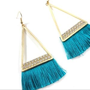 Turquoise Fringe Triangle Shape Cutout Earrings (H